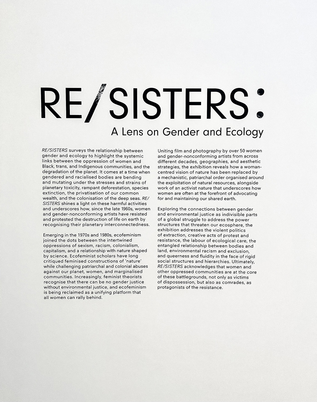 Final painted exhibition titles and markers combined with vinyl text installation