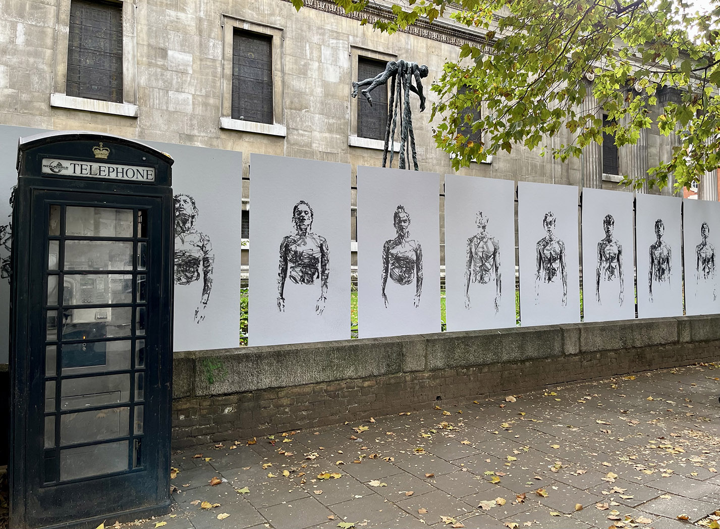 Artist intervention near Euston station for Breathe by Dryden Goodwin