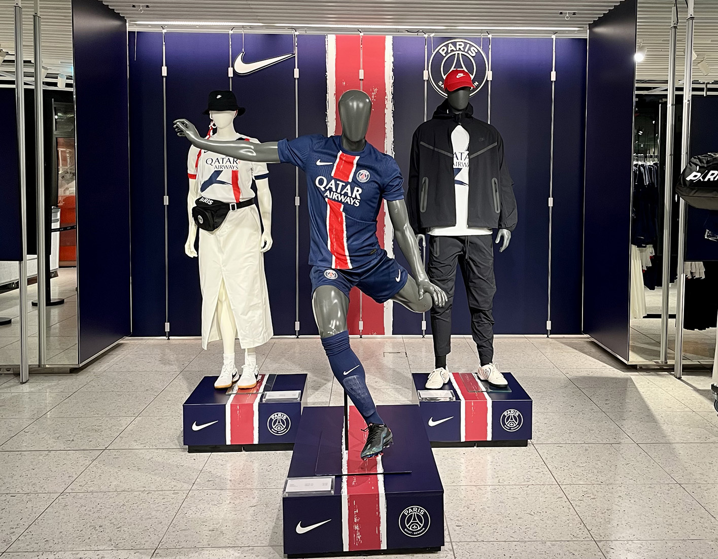 Custom plinth and wall-wraps for football section part of PSG winning campaign at Nike House of Innovation Paris