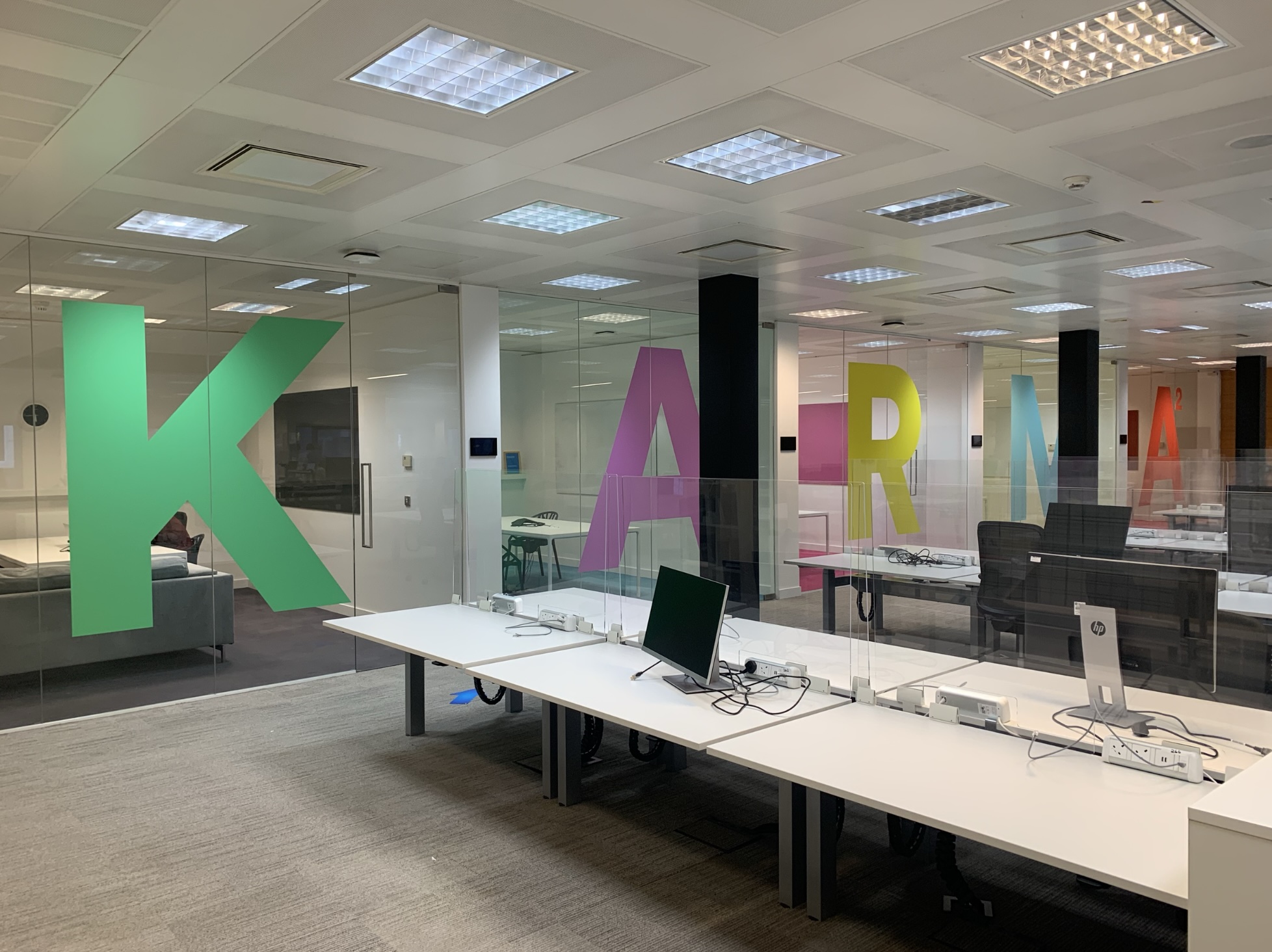 Graphic and text installation for new office refurbishment at Karmarama Offices London